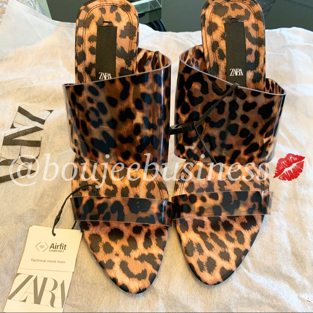 ZARA Animal Print Vinyl Heeled Sandals - Picture 6 of 7